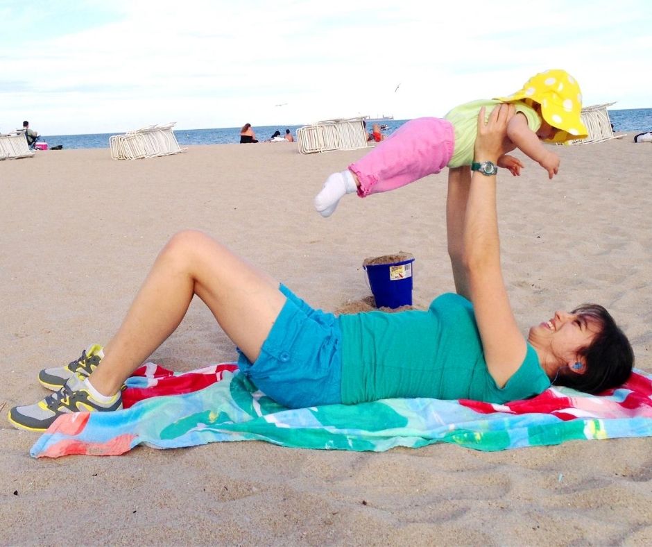 baby workout at the beach